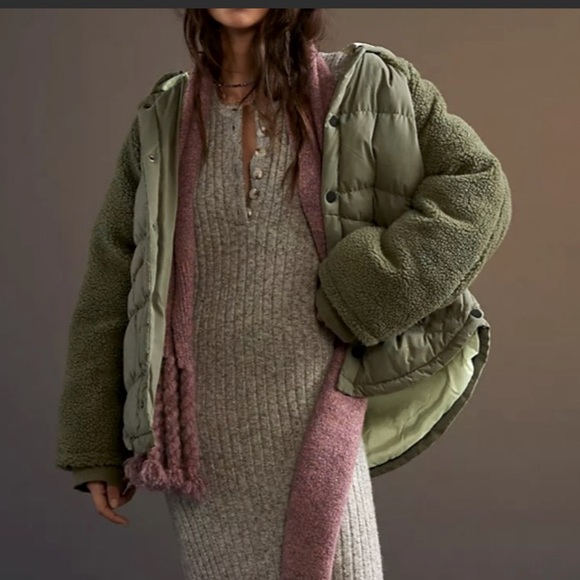 NWT Pilcro Anthropologie puffer teddy sherpa jacket coat - Picture 2 of 7